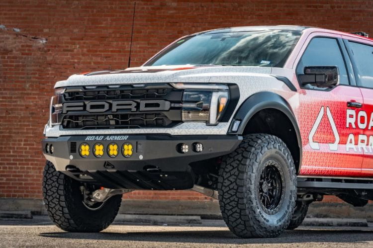 Road Armor Stealth steel front bumper 6221F0B-RD for 2021-2026 Ford Raptor durable steel front bumper round holes black