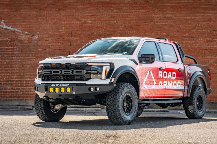Road Armor Stealth steel front bumper 6221F0B-RD for 2021-2026 Ford Raptor durable steel front bumper round holes black