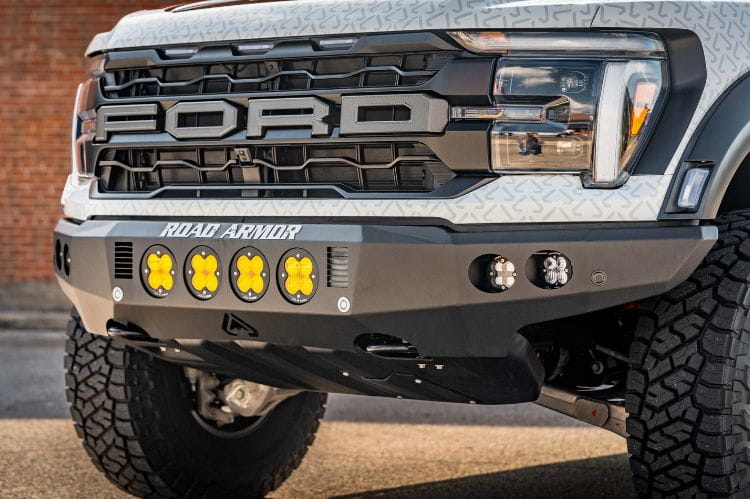 Road Armor Stealth steel front bumper 6221F0B-RD for 2021-2026 Ford Raptor durable steel front bumper round holes black