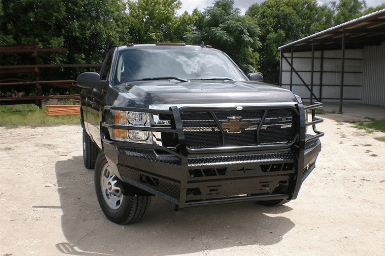 Frontier grille guard with heavy-duty front bumper 300-21-1005 for 2011–2014 Chevy Silverado 2500/3500 – full replacement bumper by Frontier Truck Gear