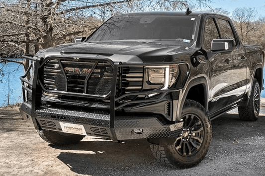 Frontier 300-32-2008 replacement bumper for GMC Sierra 1500 (2022-2026) – durable front bumper guard with Frontier grille guard and camera compatibility