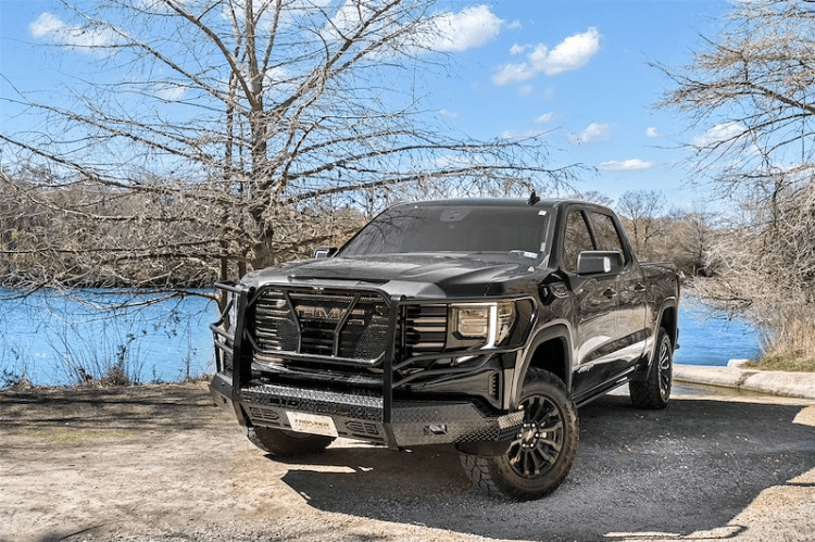 Frontier 300-32-2008 replacement bumper for GMC Sierra 1500 (2022-2026) – durable front bumper guard with Frontier grille guard and camera compatibility