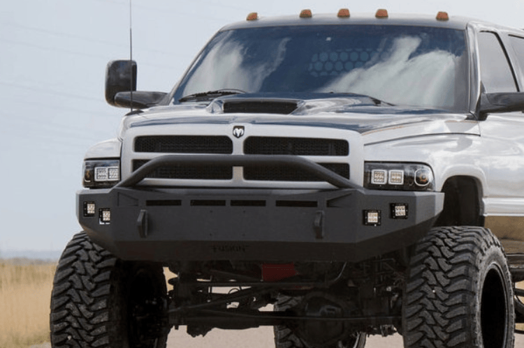 Fusion custom front bumper FB9402DODGEFB for 1994–2002 Dodge Ram 2500/3500, delivering rugged protection and custom truck styling.