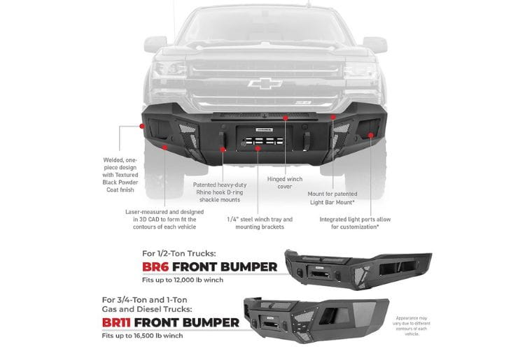 Go Rhino BR11 winch ready front bumper 24375T for 2017-2022 Ford F250/F350 Super Duty durable Go Rhino BR11 front bumper