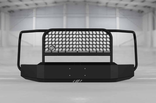 Heavy-duty Hammerhead TVI front bumper with full brush guard for Chevy Silverado 2500/3500 2024-2025.