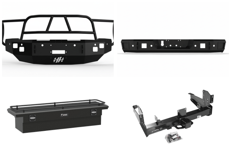 Heavy-duty 2018 Dodge Ram 2500 with Hammerhead bumper, UWS toolbox, and Draw-Tite hitch from the Heavy Hauler Kit