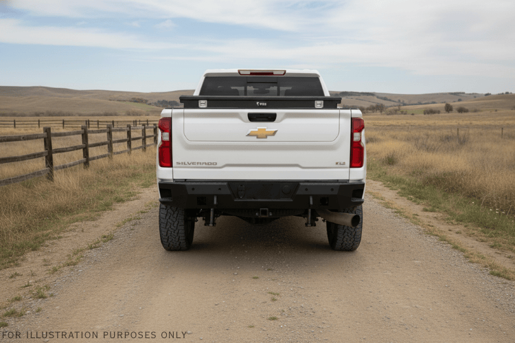 2023 Silverado 2500HD equipped with Hammerhead bumper, UWS toolbox, and Curt hitch — complete Heavy Hauler setup for towing and durability