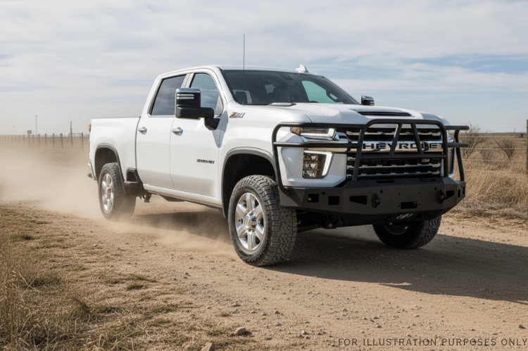 2023 Silverado 2500HD equipped with Hammerhead bumper, UWS toolbox, and Curt hitch — complete Heavy Hauler setup for towing and durability