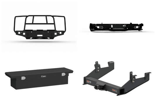 2025 Silverado 2500HD Heavy Hauler setup with Hammerhead front bumper, Roar Armor rear protection, UWS toolbox, and Curt hitch for towing