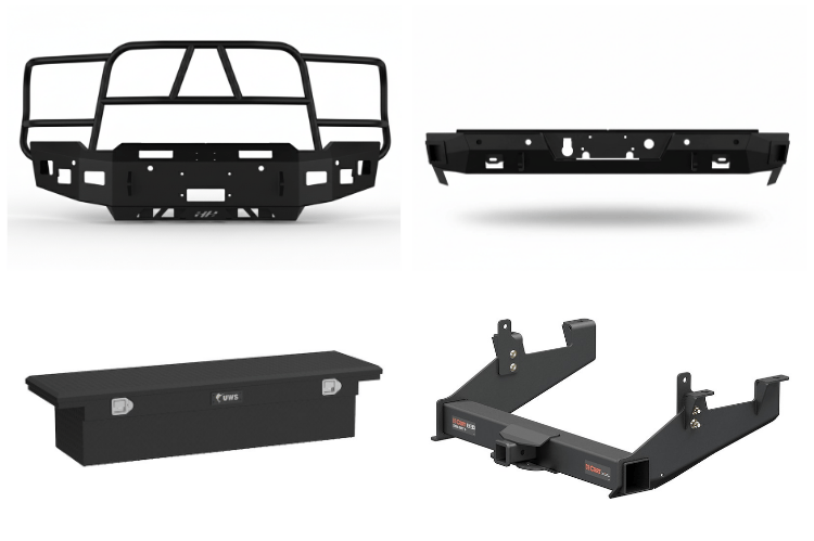 Durable 2023 GMC Sierra 2500HD setup with Heavy Hauler Kit for hauling and towing – Hammerhead bumper, UWS toolbox, Curt hitch