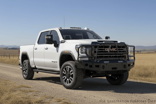 Durable 2023 GMC Sierra 2500HD setup with Heavy Hauler Kit for hauling and towing – Hammerhead bumper, UWS toolbox, Curt hitch