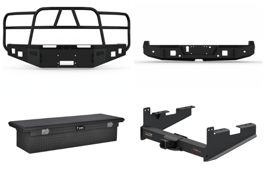 2022 Ford F250 Superduty Heavy Hauler Kit featuring Hammerhead front and rear bumpers, UWS crossover toolbox, and Curt trailer hitch — built for heavy-duty hauling, towing, and truck bed storage