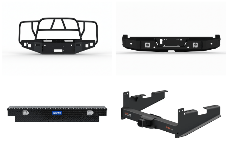 2025 Ford F250 Superduty Heavy Hauler Kit featuring Hammerhead front and rear bumpers, UWS crossover toolbox, and Curt trailer hitch — designed for powerful towing, secure storage, and rugged truck performance