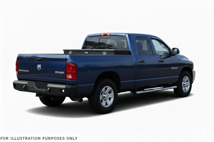 2005 Dodge Ram 2500 Heavy Hauler Kit featuring a durable Hammerhead front bumper, a secure UWS crossover toolbox, and a heavy-duty Curt trailer hitch—designed for maximum towing power and work-ready performance