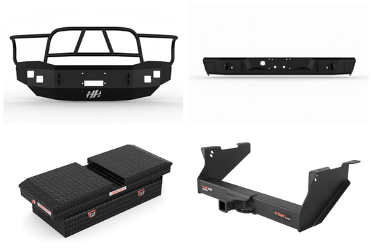 2009 Dodge Ram 2500 Heavy Hauler Kit featuring a rugged Hammerhead front bumper, a durable Weather Guard toolbox, and a heavy-duty Curt trailer hitch—engineered for reliable towing, secure storage, and all-around work performance