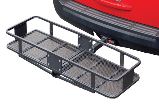 Husky Towing 81149 Foldable Cargo Carrier attached to vehicle, featuring a heavy duty hitch cargo carrier design for hauling camping gear, tools, and extra cargo