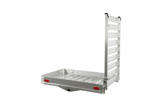 Husky Towing Trailer Hitch Cargo Carrier with Ramp 88133 designed for easy loading and transport, featuring a durable aluminum frame ideal as a trailer hitch cargo carrier with ramp or wheelchair carrier for added convenience
