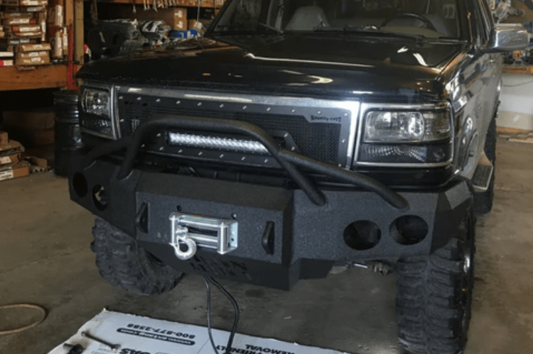 Iron Bull Front Bumper #1 for 1992–1996 Ford Bronco, showcasing a rugged and durable Ford Bronco front bumper replacement designed for strength and off-road protection
