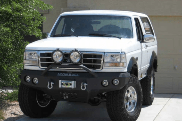 Iron Bull Front Bumper #1 for 1992–1996 Ford Bronco, showcasing a rugged and durable Ford Bronco front bumper replacement designed for strength and off-road protection