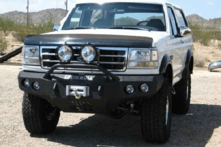 Iron Bull Front Bumper #1 for 1992–1996 Ford Bronco, showcasing a rugged and durable Ford Bronco front bumper replacement designed for strength and off-road protection
