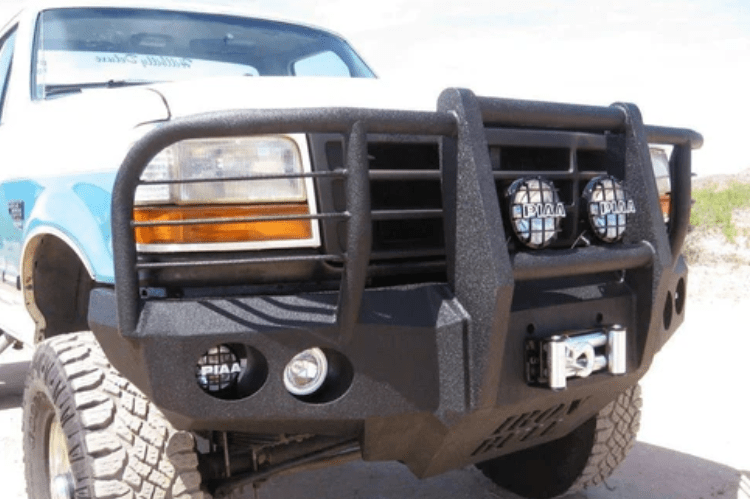 Iron Bull Front Bumper #1 for 1992–1996 Ford Bronco, showcasing a rugged and durable Ford Bronco front bumper replacement designed for strength and off-road protection