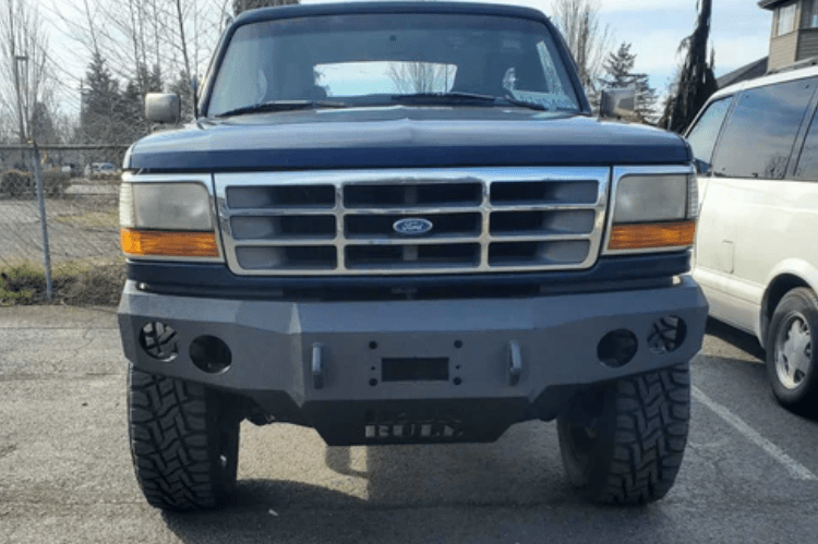 Iron Bull Front Bumper #1 for 1992–1996 Ford Bronco, showcasing a rugged and durable Ford Bronco front bumper replacement designed for strength and off-road protection