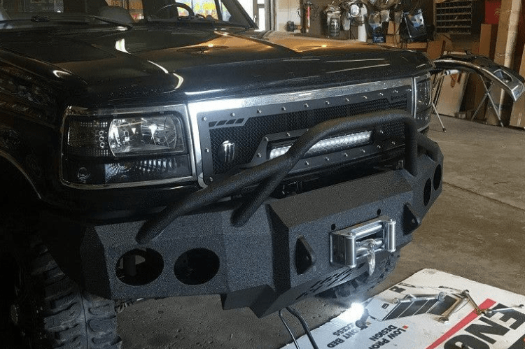 Iron Bull Front Bumper #1 for 1992–1996 Ford Bronco, showcasing a rugged and durable Ford Bronco front bumper replacement designed for strength and off-road protection