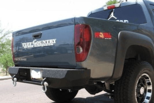 Iron Bull Chevy Colorado rear bumper replacement installed on a 2004-2014 Chevy Colorado, featuring a durable steel bumper for rugged protection