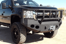 Iron Bull Heavy Duty Front Bumper installed on a Chevy Silverado 2500/3500 2007-2010, showcasing a durable Chevy Silverado front bumper design