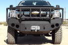 Iron Bull Heavy Duty Front Bumper installed on a Chevy Silverado 2500/3500 2007-2010, showcasing a durable Chevy Silverado front bumper design
