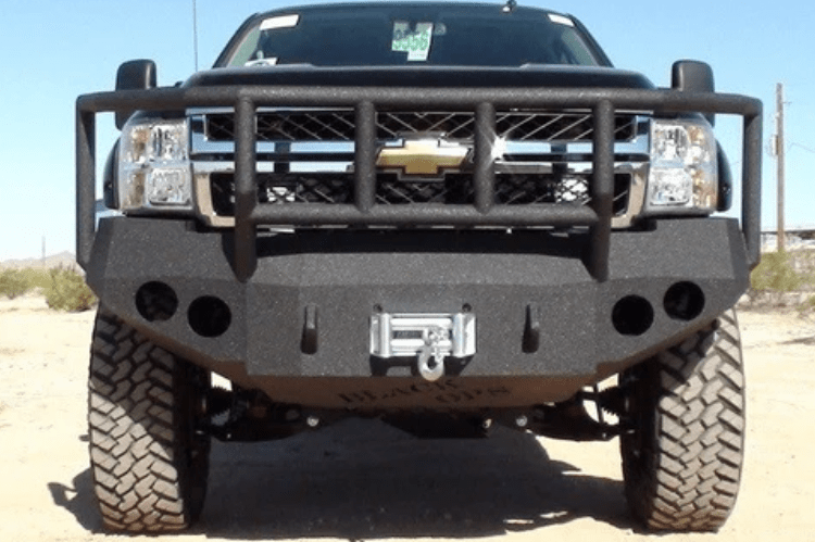 Iron Bull Heavy Duty Front Bumper installed on a Chevy Silverado 2500/3500 2007-2010, showcasing a durable Chevy Silverado front bumper design
