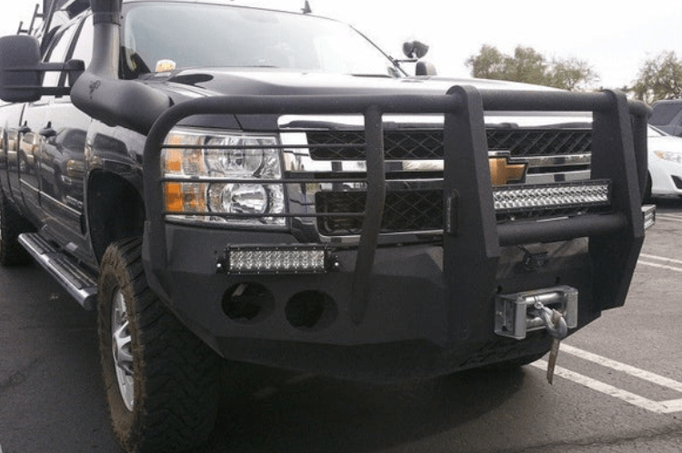 Iron Bull Heavy Duty Front Bumper installed on a Chevy Silverado 2500/3500 2007-2010, showcasing a durable Chevy Silverado front bumper design