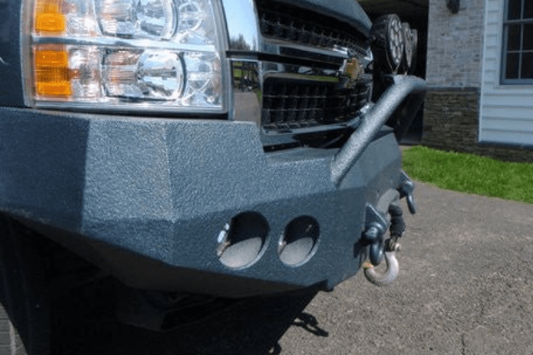 Iron Bull Heavy Duty Front Bumper installed on a Chevy Silverado 2500/3500 2007-2010, showcasing a durable Chevy Silverado front bumper design