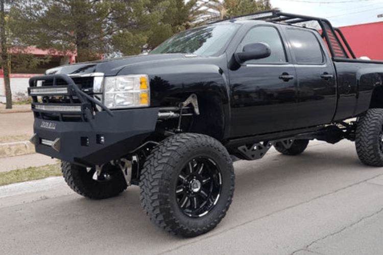 Iron Bull Heavy Duty Front Bumper installed on a Chevy Silverado 2500/3500 2007-2010, showcasing a durable Chevy Silverado front bumper design