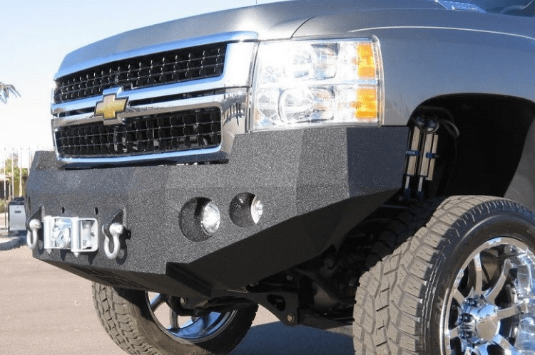 Iron Bull Heavy Duty Front Bumper installed on a Chevy Silverado 2500/3500 2007-2010, showcasing a durable Chevy Silverado front bumper design