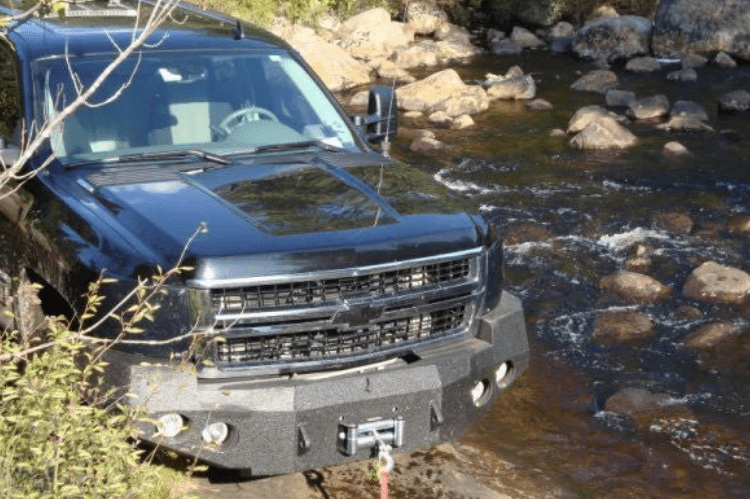 Iron Bull Heavy Duty Front Bumper installed on a Chevy Silverado 2500/3500 2007-2010, showcasing a durable Chevy Silverado front bumper design