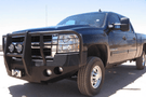 Iron Bull Heavy Duty Front Bumper installed on a Chevy Silverado 2500/3500 2007-2010, showcasing a durable Chevy Silverado front bumper design