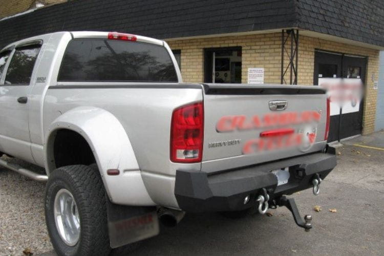 Iron Bull custom rear bumper #17 protects a 2003-2009 Dodge Ram 2500/3500 truck with custom-built steel strength