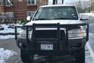 Custom truck front bumper #43 by Iron Bull sits installed on the front end of a 2000-2002 Toyota Tundra off-roader