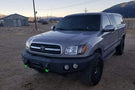 Custom truck front bumper #43 by Iron Bull sits installed on the front end of a 2000-2002 Toyota Tundra off-roader