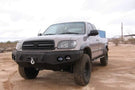 Custom truck front bumper #43 by Iron Bull sits installed on the front end of a 2000-2002 Toyota Tundra off-roader