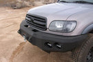 Custom truck front bumper #43 by Iron Bull sits installed on the front end of a 2000-2002 Toyota Tundra off-roader