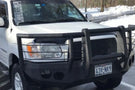Custom truck front bumper #43 by Iron Bull sits installed on the front end of a 2000-2002 Toyota Tundra off-roader