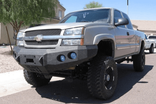 Iron Bull aftermarket front bumper for 2003-2007 Chevy Silverado 2500/3500, heavy-duty steel construction with bold upgrade design.