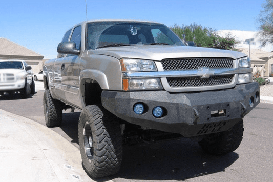 Iron Bull aftermarket front bumper for 2003-2007 Chevy Silverado 2500/3500, heavy-duty steel construction with bold upgrade design.