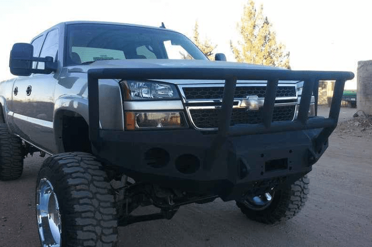 Iron Bull aftermarket front bumper for 2003-2007 Chevy Silverado 2500/3500, heavy-duty steel construction with bold upgrade design.
