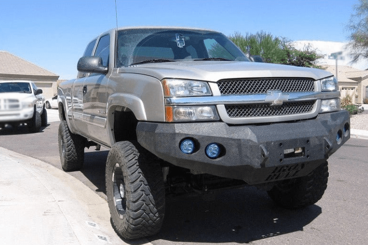 Iron Bull aftermarket front bumper for 2003-2007 Chevy Silverado 2500/3500, heavy-duty steel construction with bold upgrade design.
