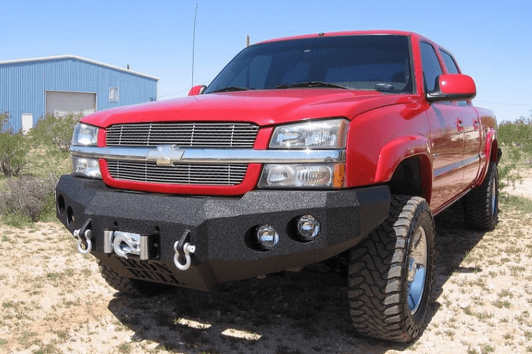 Iron Bull aftermarket front bumper for 2003-2007 Chevy Silverado 2500/3500, heavy-duty steel construction with bold upgrade design.