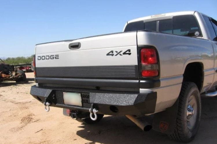 Iron Bull heavy duty rear bumpers #16 protect a 1994-2001 Dodge Ram 1500 truck with custom-built steel strength