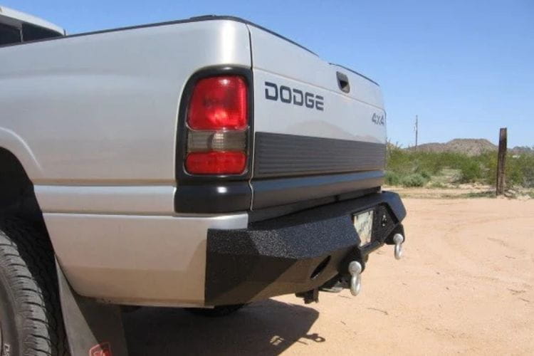Iron Bull heavy duty rear bumpers #16 protect a 1994-2001 Dodge Ram 1500 truck with custom-built steel strength